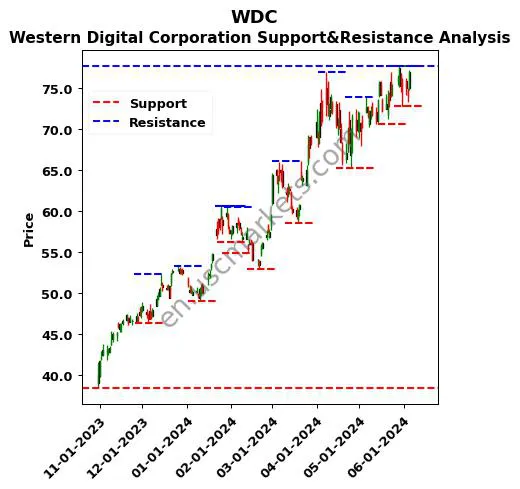 WDC stock support and resistance price chart